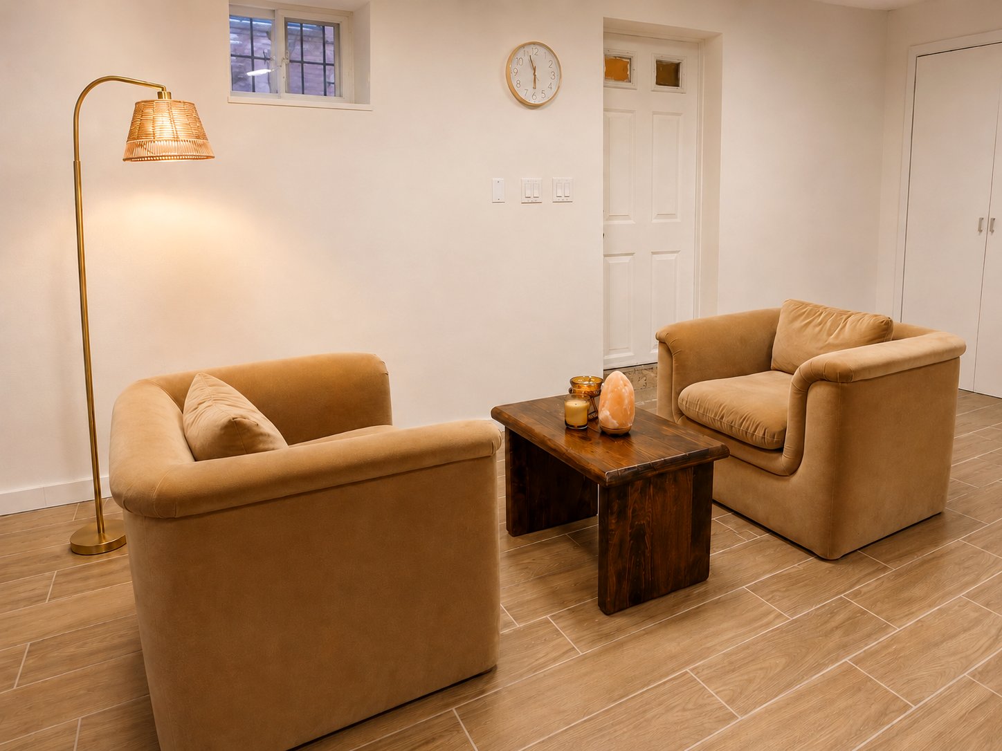 The welcoming sitting area at Rewire's Brooklyn NYC studio — a calm, private space for NeuroMovement® sessions